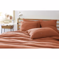 OUREA MOTIF - Taie d'Oreiller 50x70cm Gaze de Coton Terracotta à Fleurs Ajourées