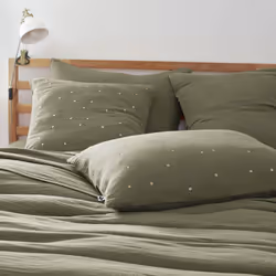 OUREA MOTIF - Taie d'Oreiller 60x60cm Gaze de Coton Romarin à Pois Dorés