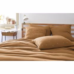 OUREA MOTIF - Taie d'Oreiller 60x60cm Gaze de Coton Camel à Pois Dorés