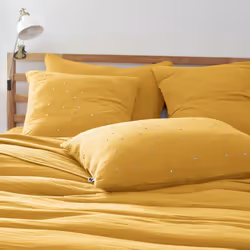 OUREA MOTIF - Taie d'Oreiller 50x70cm Gaze de Coton Safran à Pois Dorés