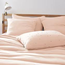 OUREA MOTIF - Taie d'Oreiller 50x70cm Gaze de Coton Guimauve à Pois Dorés