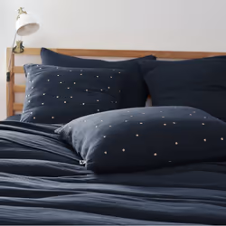 OUREA MOTIF - Taie d'Oreiller 50x70cm Gaze de Coton Minuit à Pois Dorés