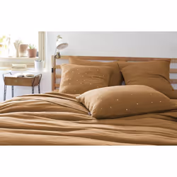 OUREA MOTIF - Taie d'Oreiller 50x70cm Gaze de Coton Camel à Pois Dorés