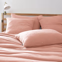 OUREA MOTIF - Taie d'Oreiller 60x60cm Gaze de Coton Rose Pêche à Pois Dorés