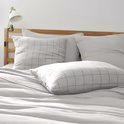 Ourea motif - Taie d'Oreiller 60x60cm Gaze de Coton Nuage à Grands Carreaux - Gris