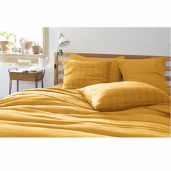 Ourea motif - Taie d'Oreiller 60x60cm Gaze de Coton Safran à Grands Carreaux - Jaune - Vue supplémentaire 4