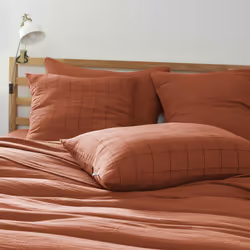 Ourea motif - Taie d'Oreiller 60x60cm Gaze de Coton Terracotta à Grands Carreaux - Terracotta