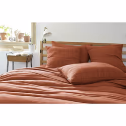 Ourea motif - Taie d'Oreiller 60x60cm Gaze de Coton Terracotta à Grands Carreaux - Terracotta
