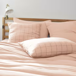 Ourea motif - Taie d'Oreiller 60x60cm Gaze de Coton Guimauve à Grands Carreaux - Rose