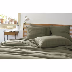 Ourea motif - Taie d'Oreiller 60x60cm Gaze de Coton Romarin à Grands Carreaux - Vert