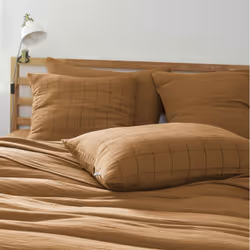 Ourea motif - Taie d'Oreiller 60x60cm Gaze de Coton Camel à Grands Carreaux - Marron