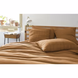 Ourea motif - Taie d'Oreiller 60x60cm Gaze de Coton Camel à Grands Carreaux - Marron