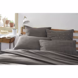 Ourea motif - Taie d'Oreiller 50x70cm Gaze de Coton Granit à Grands Carreaux - Gris