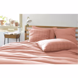 OUREA MOTIF - Taie d'Oreiller 50x70cm Gaze de Coton Rose Pêche à Grands Carreaux