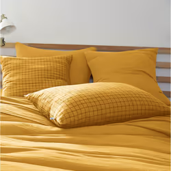 Ourea motif - Taie d'Oreiller 60x60cm Gaze de Coton Safran à Petits Carreaux - Jaune