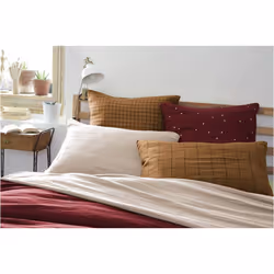 Ourea motif - Taie d'Oreiller 60x60cm Gaze de Coton Camel à Petits Carreaux - Marron - Vue supplémentaire 5