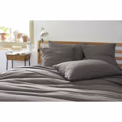 Ourea motif - Taie d'Oreiller 50x70cm Gaze de Coton Granit à Petits Carreaux - Gris