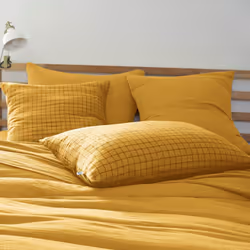 Ourea motif - Taie d'Oreiller 50x70cm Gaze de Coton Safran à Petits Carreaux - Jaune