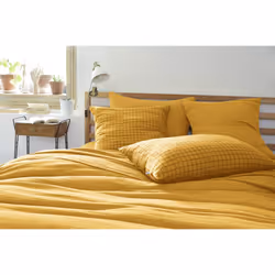 Ourea motif - Taie d'Oreiller 50x70cm Gaze de Coton Safran à Petits Carreaux - Jaune