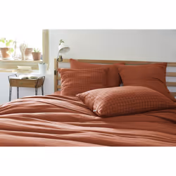 Ourea motif - Taie d'Oreiller 50x70cm Gaze de Coton Terracotta à Petits Carreaux - Terracotta