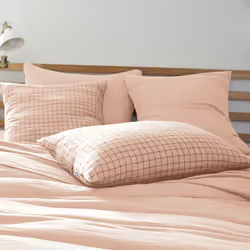 Ourea motif - Taie d'Oreiller 50x70cm Gaze de Coton Guimauve à Petits Carreaux - Rose