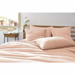 Ourea motif - Taie d'Oreiller 50x70cm Gaze de Coton Guimauve à Petits Carreaux - Rose - Vue supplémentaire 4