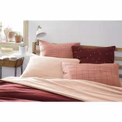 Ourea motif - Taie d'Oreiller 60x60cm Gaze de Coton Rose Pêche à Petits Carreaux - Rose - Vue supplémentaire 4