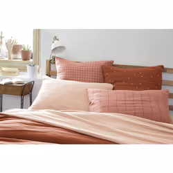 Ourea motif - Taie d'Oreiller 60x60cm Gaze de Coton Rose Pêche à Petits Carreaux - Rose - Vue supplémentaire 5
