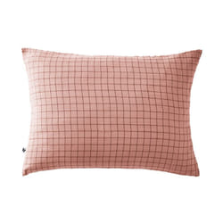 Ourea motif - Taie d'Oreiller 50x70cm Gaze de Coton Rose Pêche à Petits Carreaux - Rose