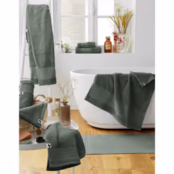 Emma - Serviette de Toilette 50x90cm en Coton Bio Coloris Romarin - Vert
