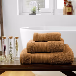 Emma - Serviette de Toilette 50x90cm en Coton Bio Coloris Camel - Marron - Vue supplémentaire 6