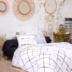 KEDAH - Parure de Lit Coton Motifs Ethniques Housse de Couette 240x220cm + 2 Taies d'Oreiller
