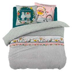 Altobuy - midea - Parure de Lit Coton Motif Fleuri Housse de Couette 200x200cm + 2 Taies d'Oreiller - Rose