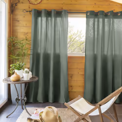 Altobuy - sophie - Rideau 140x260cm Coton Coloris Romarin Œillets Inox - Vert