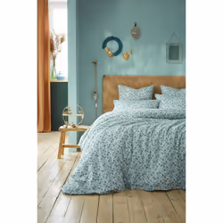 Altobuy - allison - Housse de Couette 260x240cm Gaze de Coton Coloris Bleu Motifs Fleurs