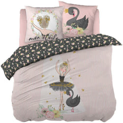 Ballet - Parure de Lit Coton Motif Danseuse Housse de Couette 200x200cm + 2 Taies d'Oreiller - Rose