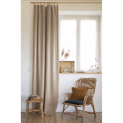 Margaux - Rideau Ajustable 140x270cm Lin Lavé Sable + 8 Anneaux Pince - Greige