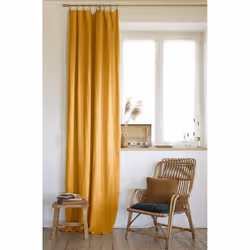 Altobuy - margaux - Rideau Ajustable 140x270cm Lin Lavé Miel + 8 Anneaux Pince - Jaune