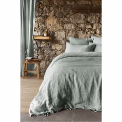 Margaux - Housse de Couette 260x240cm Lin Lavé Coloris Eucalyptus - Gris