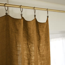 Margaux - Rideau Ajustable 140x270cm Lin Lavé Caramel + 8 Anneaux Pince - Marron