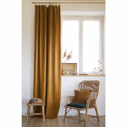 Margaux - Rideau Ajustable 140x270cm Lin Lavé Caramel + 8 Anneaux Pince - Marron