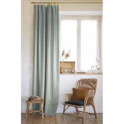 Margaux - Rideau Ajustable 140x270cm Lin Lavé Eucalyptus + 8 Anneaux Pince - Gris