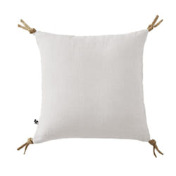 MARGAUX - Coussin Déhoussable 45x45cm avec Pompons Lin Lavé Coloris Craie