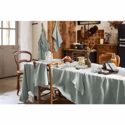 Margaux - Nappe Rectangulaire 170x350cm Lin Lavé Coloris Eucalyptus