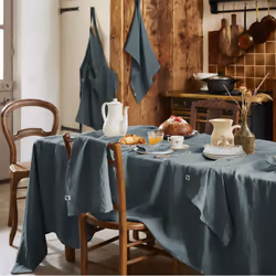 MARGAUX - Lot de 3 Serviettes 40x40cm Lin Lavé Coloris Ardoise