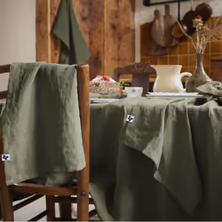 MARGAUX - Lot de 3 Serviettes 40x40cm Lin Lavé Coloris Thym