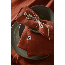 MARGAUX - Lot de 3 Serviettes 40x40cm Lin Lavé Coloris Paprika