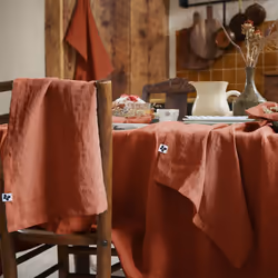 MARGAUX - Lot de 3 Serviettes 40x40cm Lin Lavé Coloris Paprika
