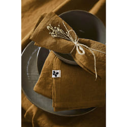 MARGAUX - Lot de 3 Serviettes 40x40cm Lin Lavé Coloris Caramel