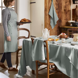 MARGAUX - Tablier Ajustable avec Poche 70x85cm Lin Lavé Coloris Eucalyptus